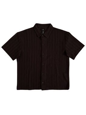 H&M Chocolate Brown Mesh Short-Sleeve Button-Up Shirt